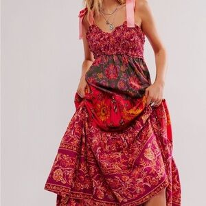 Free People Red and Pink Tiered Maxi Sundress